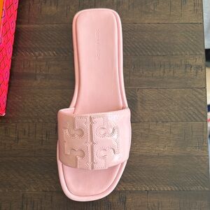 Tory Burch Pink Double T Sport Slide Sandals